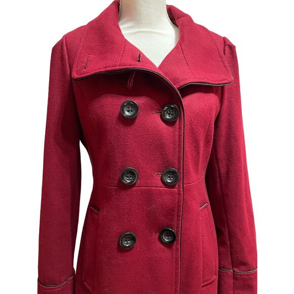 Red Steve Madden Red button up Pea Coat Womens size Medium - Picture 1 of 6